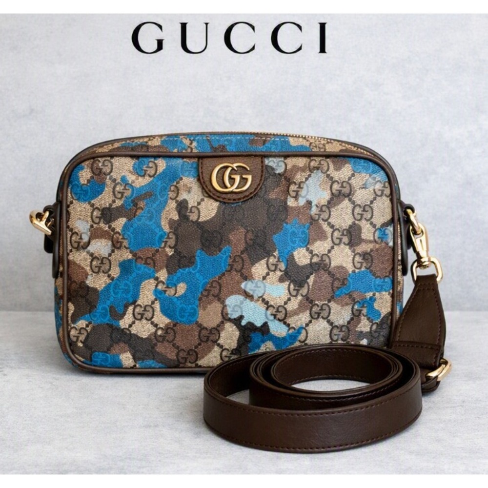 Gucci Ophidia GG Supreme Camo Crossbody Bag Blue Brown 639155